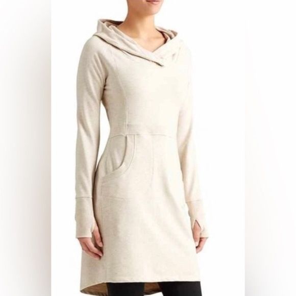 Athleta Dresses & Skirts - Athleta Cooldown Cream Hooded Sweatshirt Dress Size Small